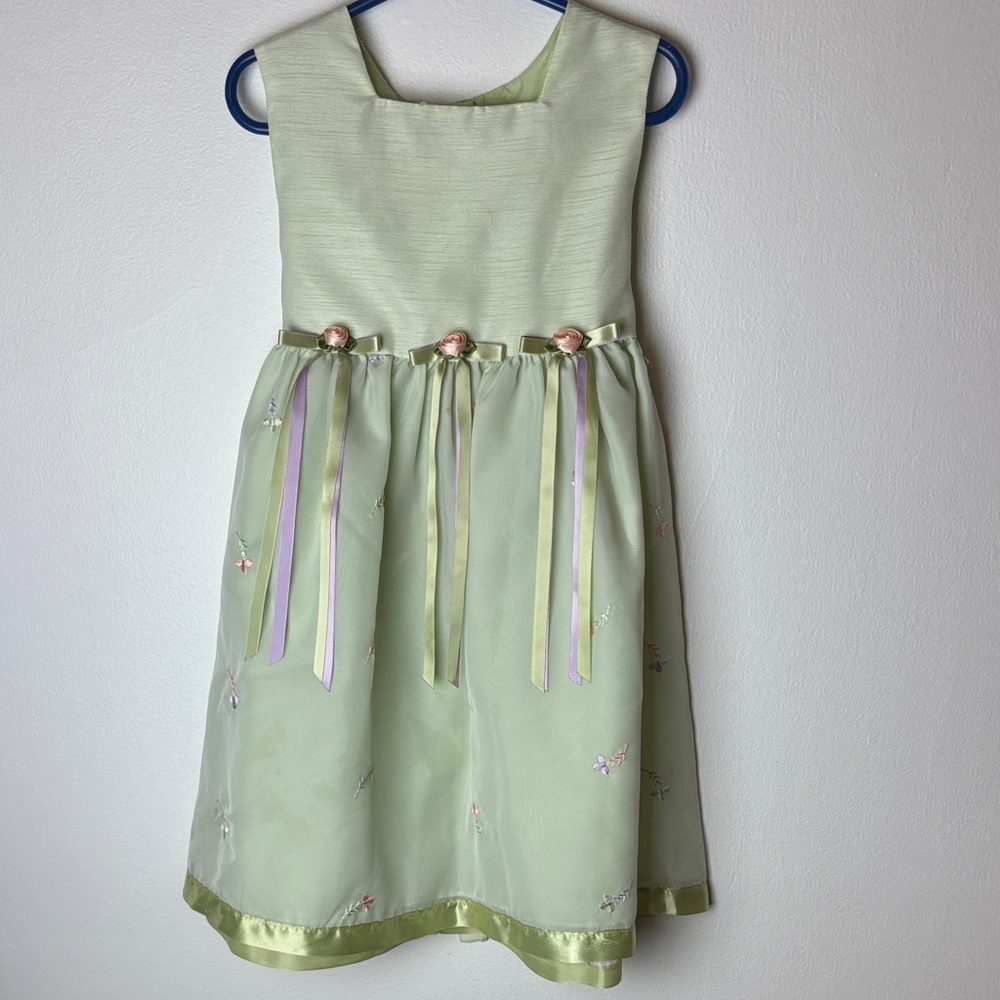 Youngland Girls Dress Size 6X Light Green Easter Flower Girl Party Formal Ribbon